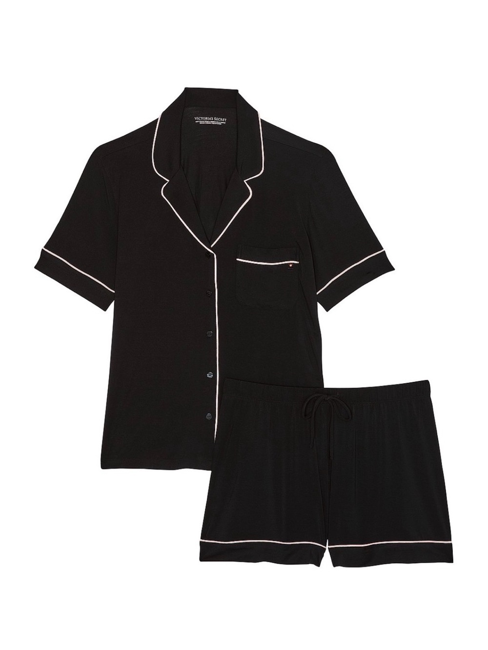 Victoria's Secret Black Short-Sleeve Pajama Set with White Piping